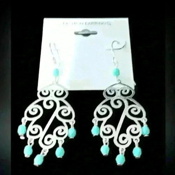 Silver and turquoise chandelier earrings - Picture 2 of 2
